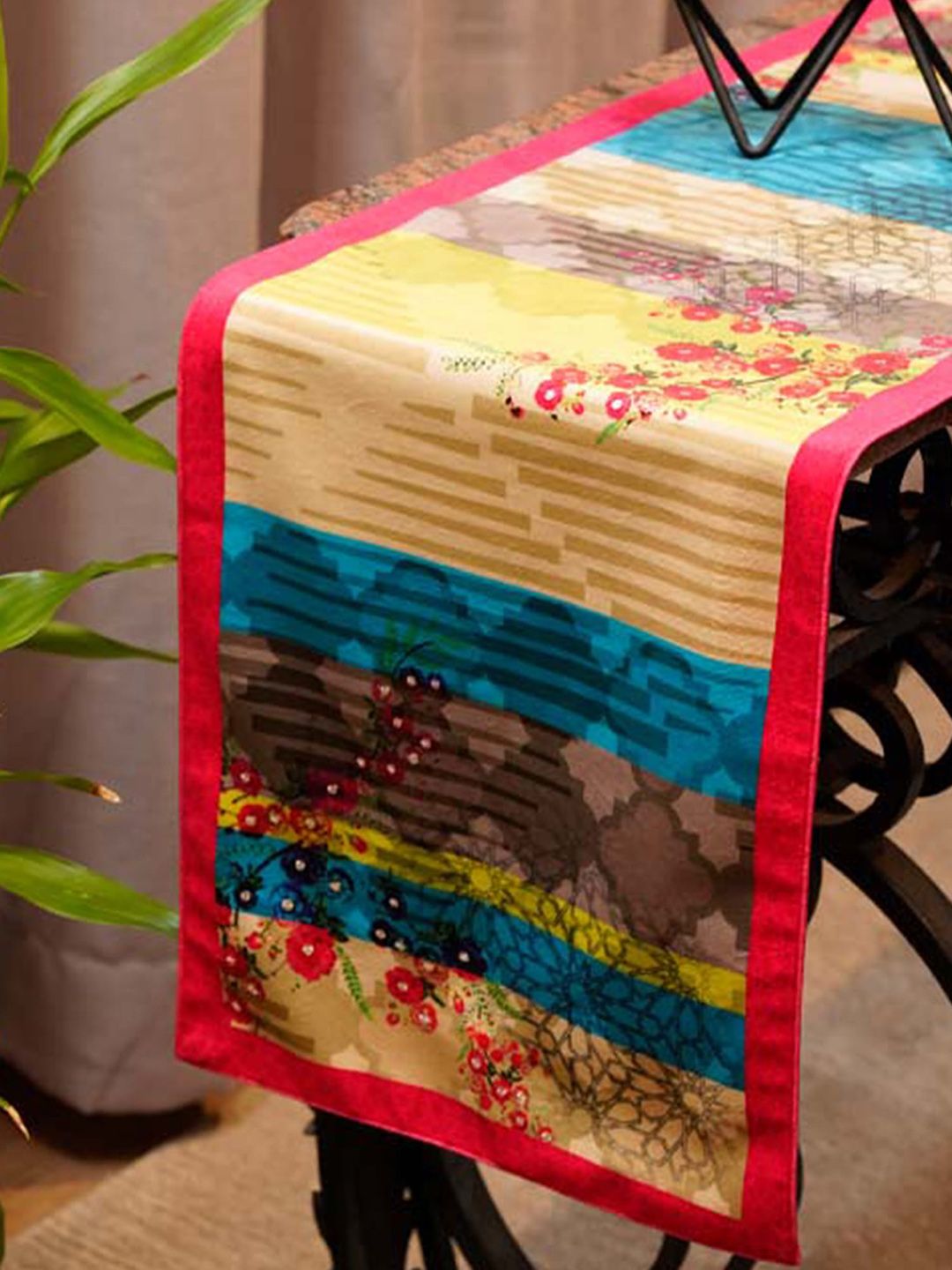 ZEBA Red & Yellow Printed Abstract Table Runner Price in India