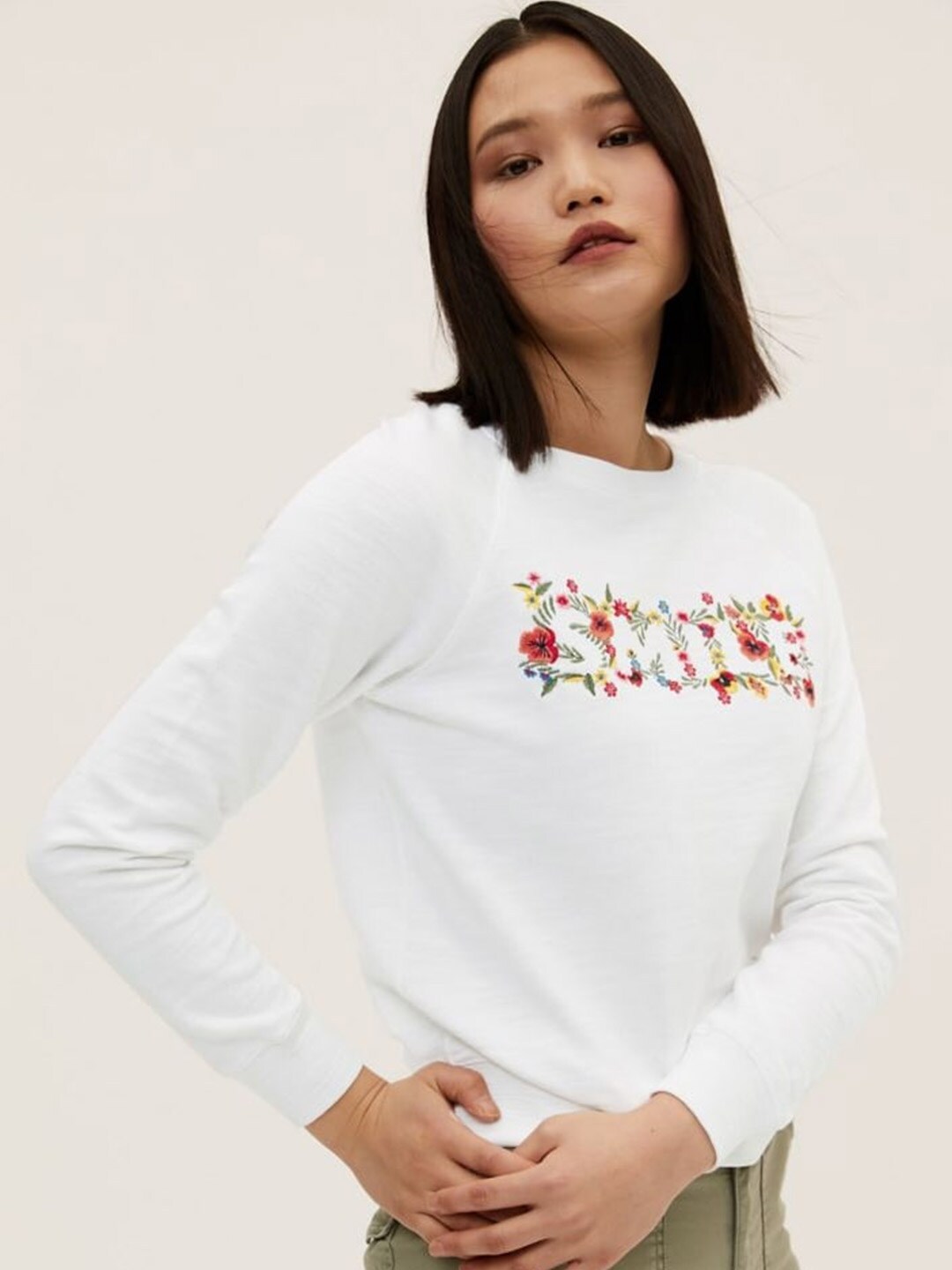 Marks & Spencer Women White Printed Sweatshirt Price in India