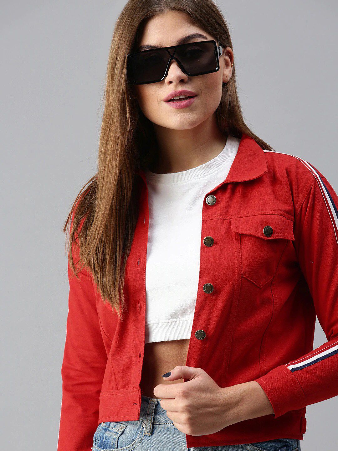 VOXATI Women Red Crop Tailored Jacket Price in India