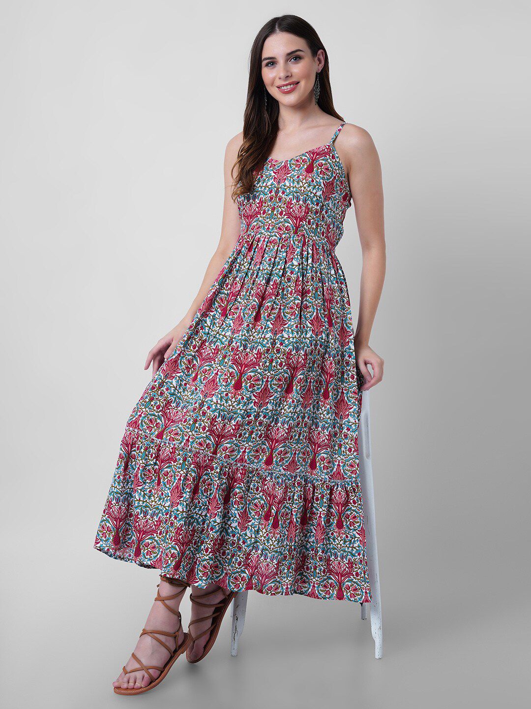 Mollar Women Pink Floral Rayon Midi Dress Price in India