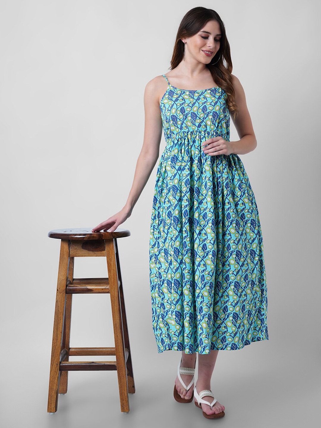 Mollar Turquoise Blue Floral Midi Dress Price in India