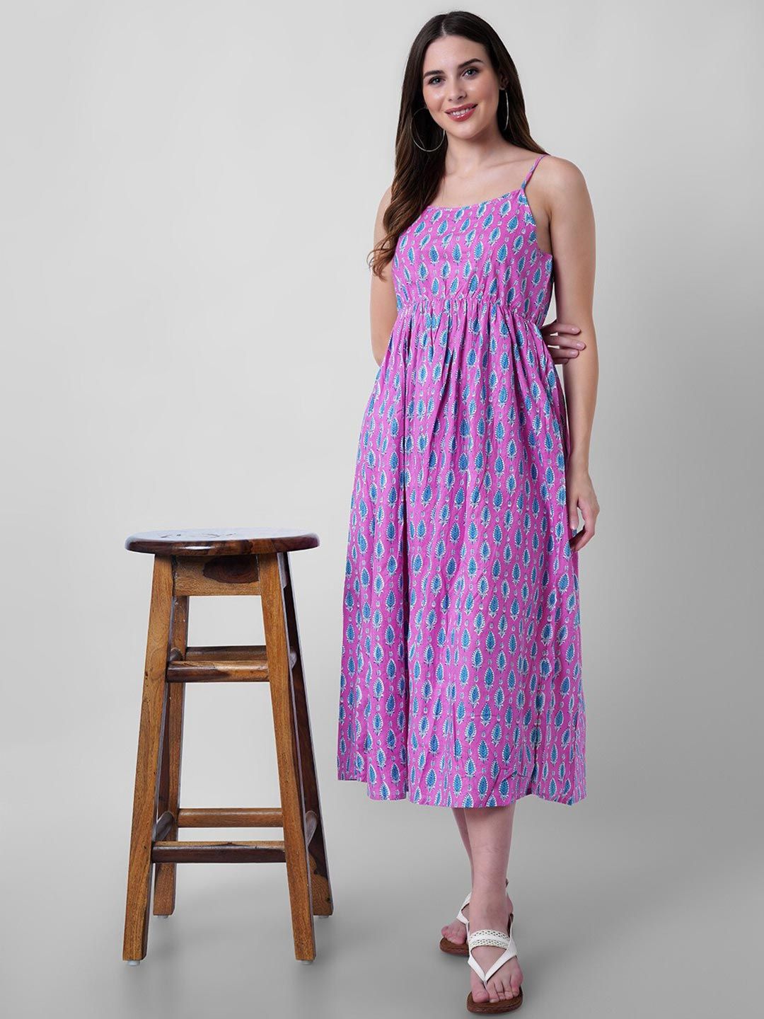 Mollar Purple Floral Midi Dress Price in India