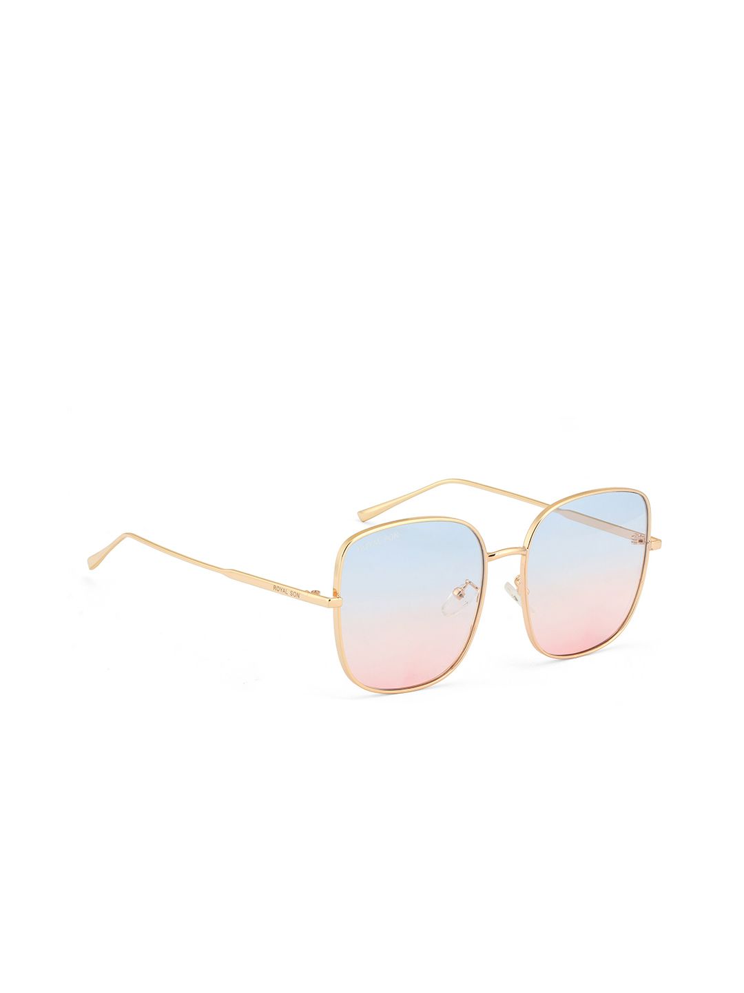 ROYAL SON Women Pink Lens & Gold-Toned Square Sunglasses with UV Protected Lens Price in India