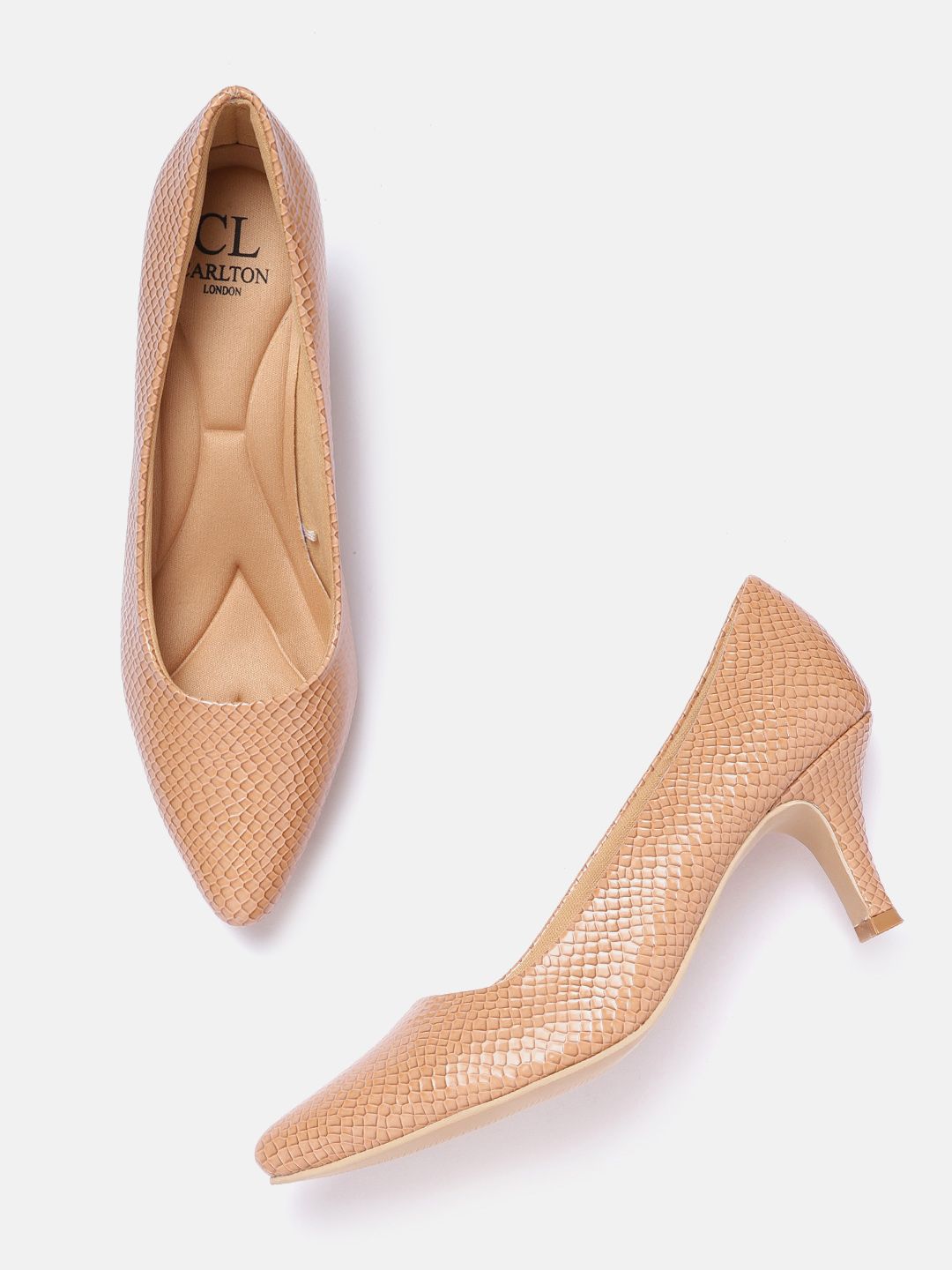 Carlton London Women Nude-Coloured Snake Skin Textured Pumps Price in India