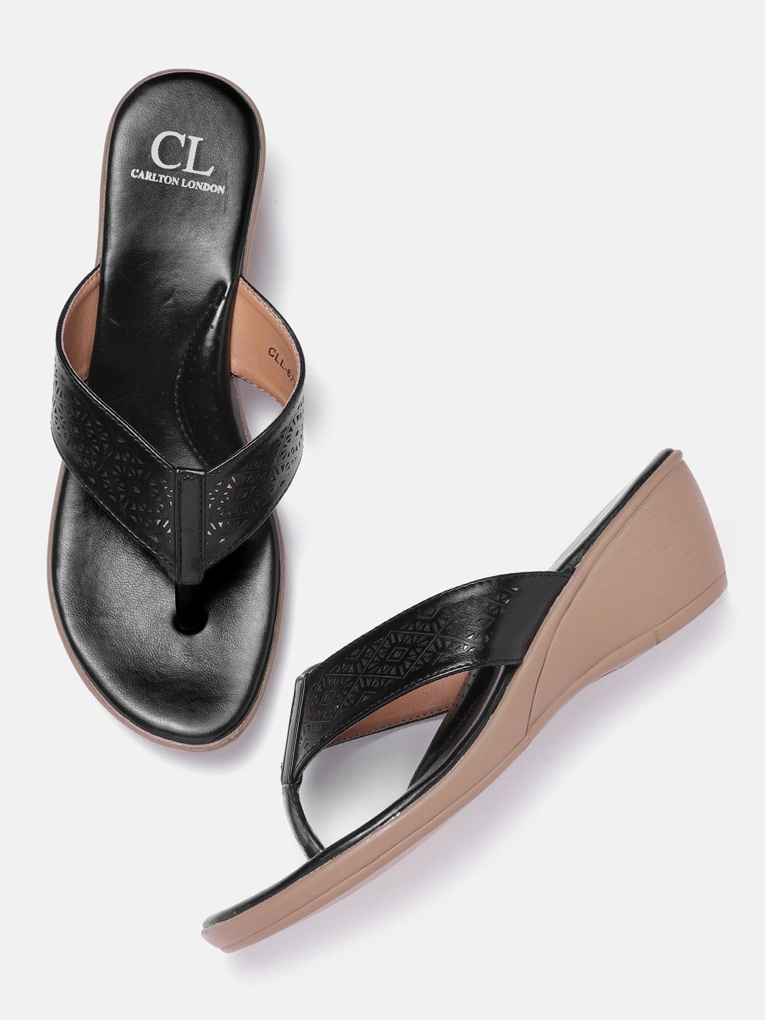 Carlton London Women Black Wedge Heels with Laser Cuts Price in India