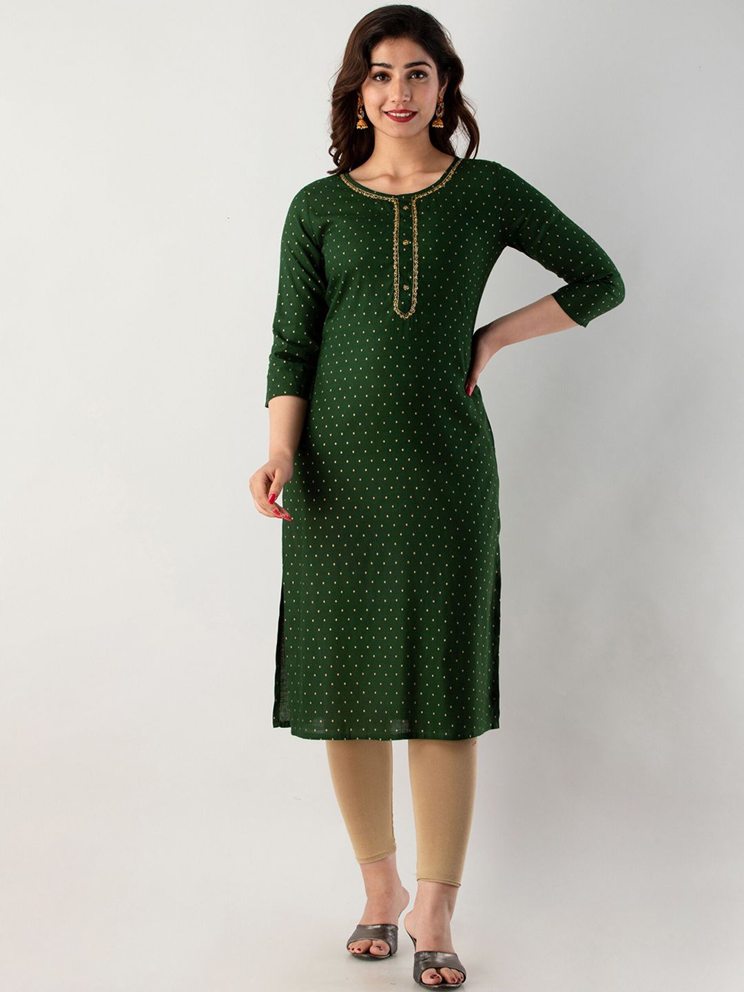 Charu Women Green Thread Work Embroidered Kurta