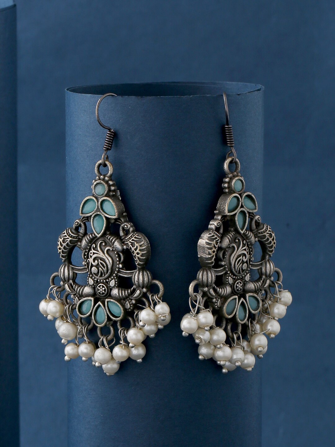 kashwini Silver-Toned Contemporary Drop Earrings Price in India