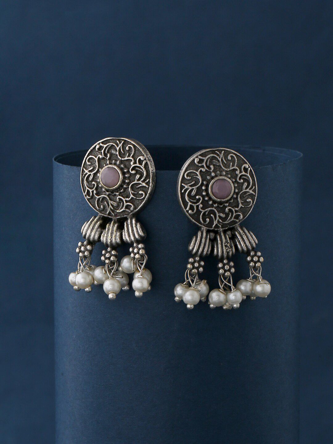 kashwini Silver-Toned Contemporary Dangle Earrings Price in India