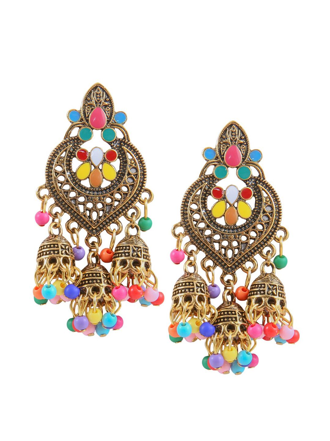 MIZORRI Gold-Toned Contemporary Jhumkas Earrings Price in India