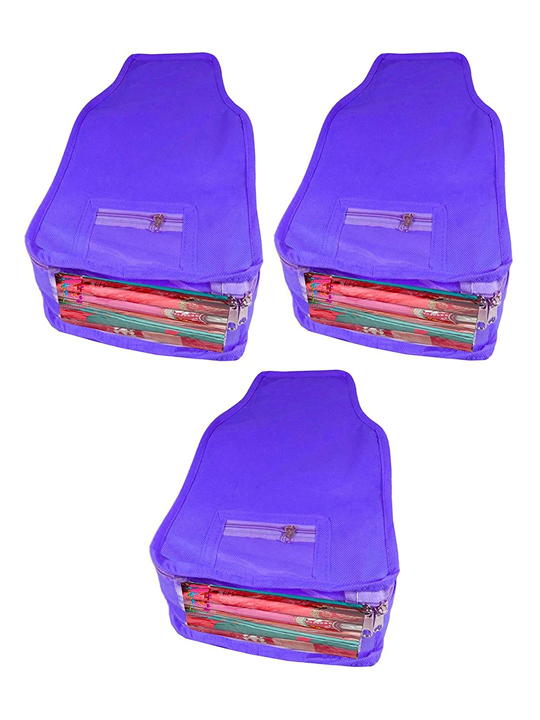 atorakushon  Set Of 3 Solid Blue Non Woven Blouse Wardrobe Storage Bag Price in India