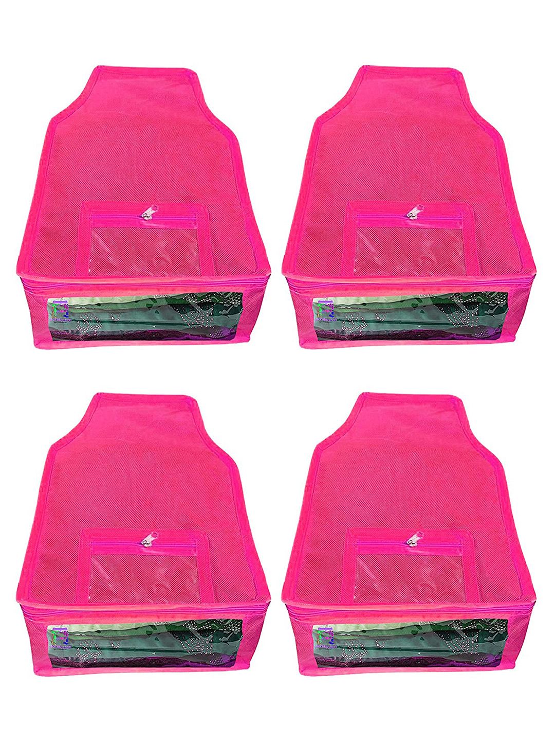 atorakushon Set Of 4 Pink Solid Blouse Wardrobe Storage Bag Organisers Price in India