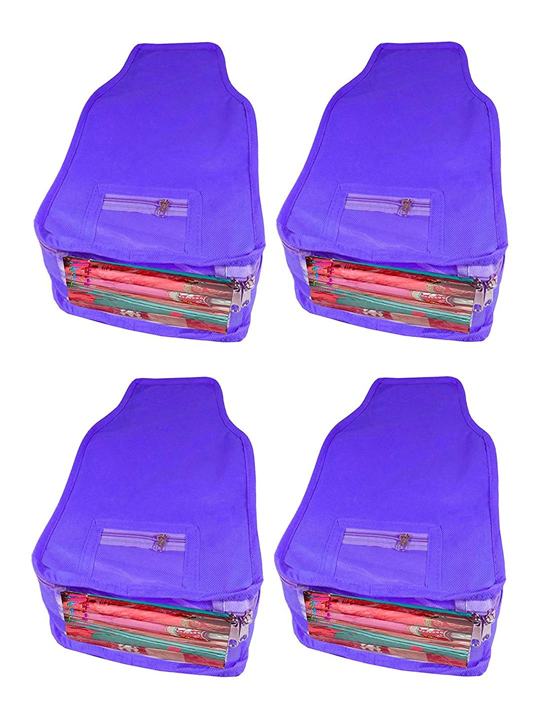 atorakushon Set Of 4 Blue Solid Blouse Wardrobe Storage Bag Organisers Price in India