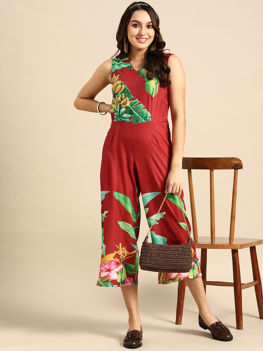 Sangria Floral Print Basic Jumpsuit Price in India