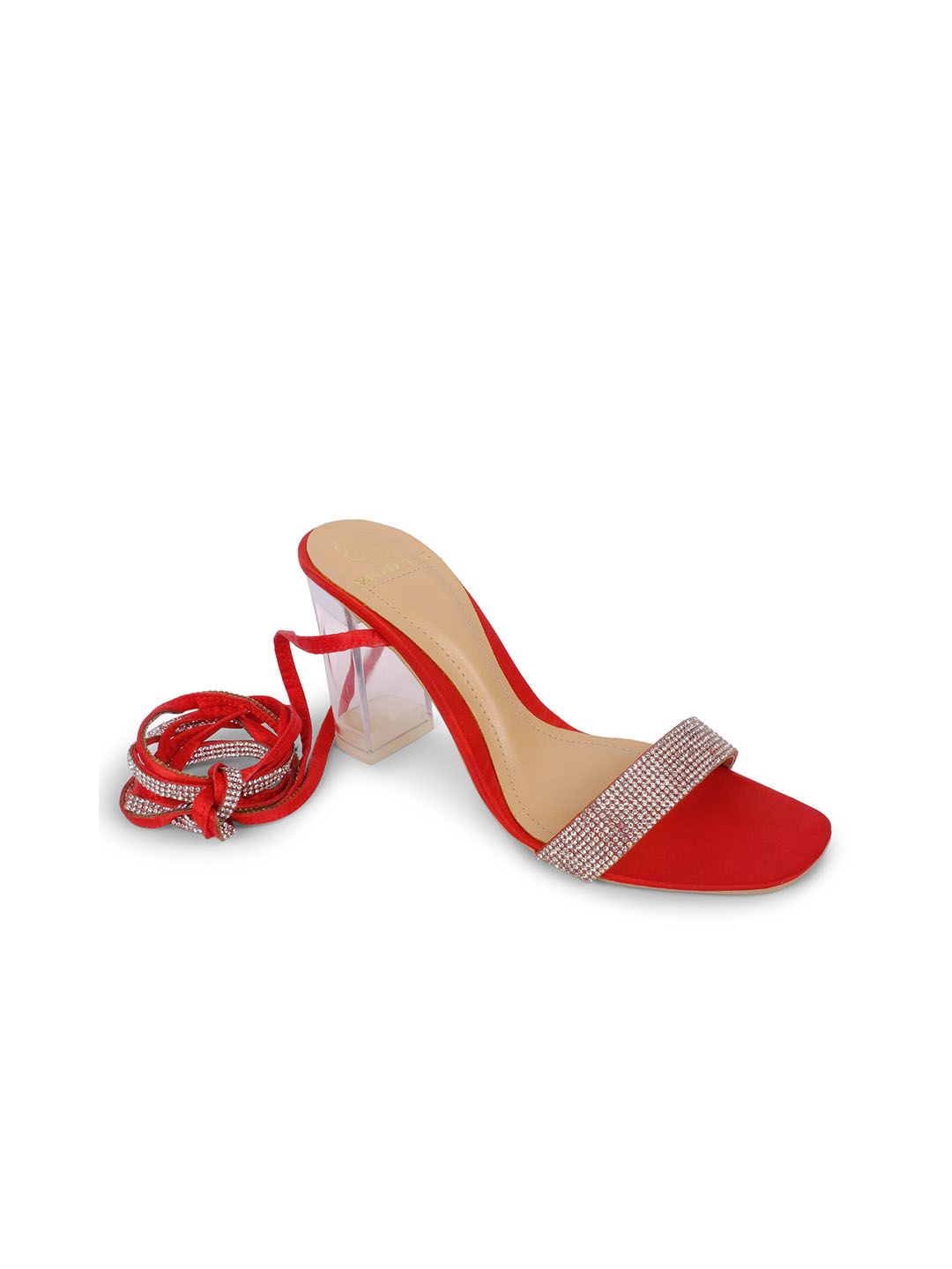 MODA-X Red Block Transparent Tie Up Sandals Price in India