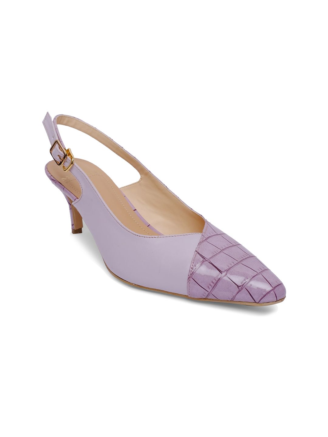 MODA-X Lavender Printed Kitten Pumps Price in India