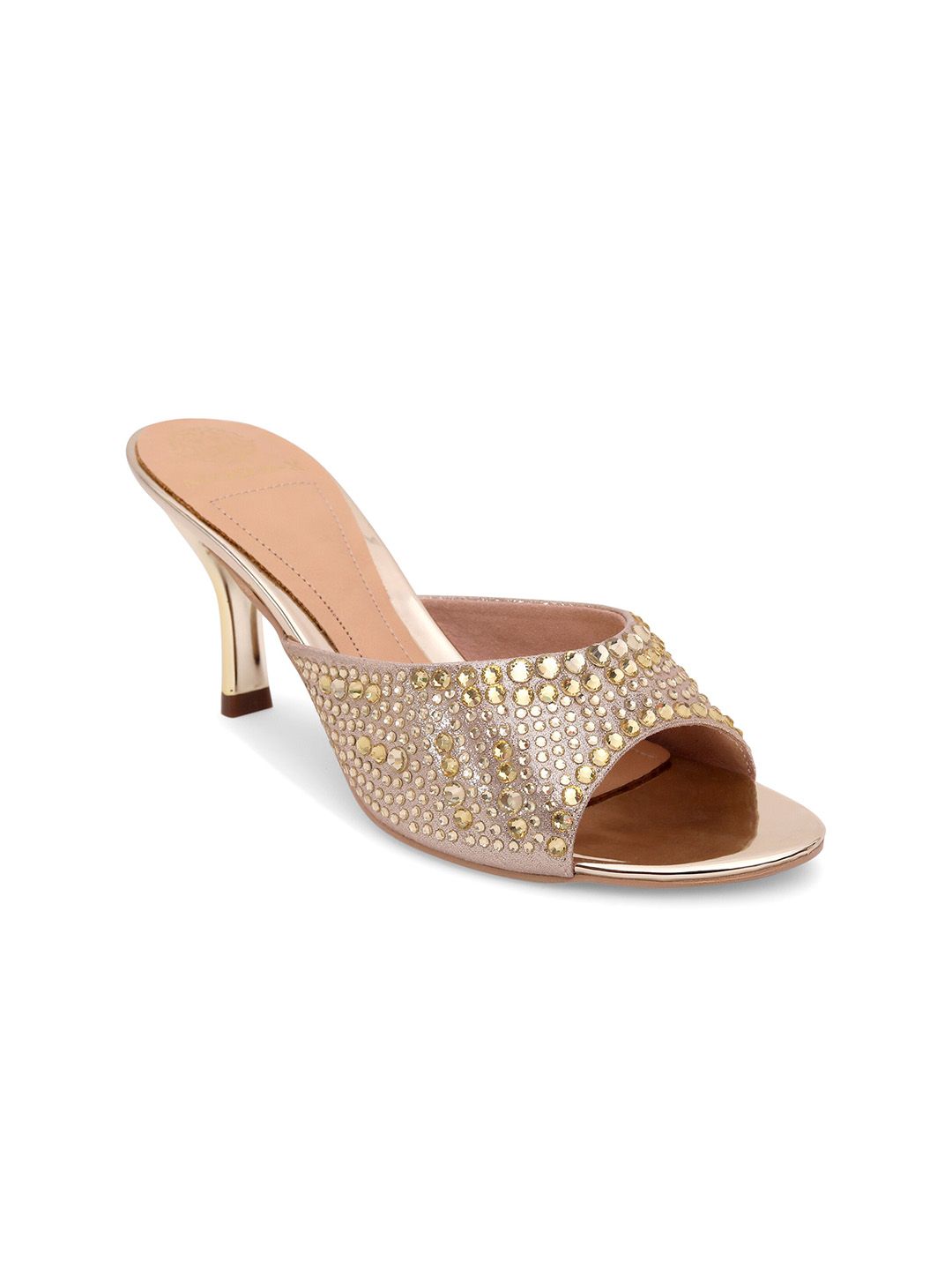 MODA-X Gold-Toned Embellished Ethnic Stiletto Sandals Price in India