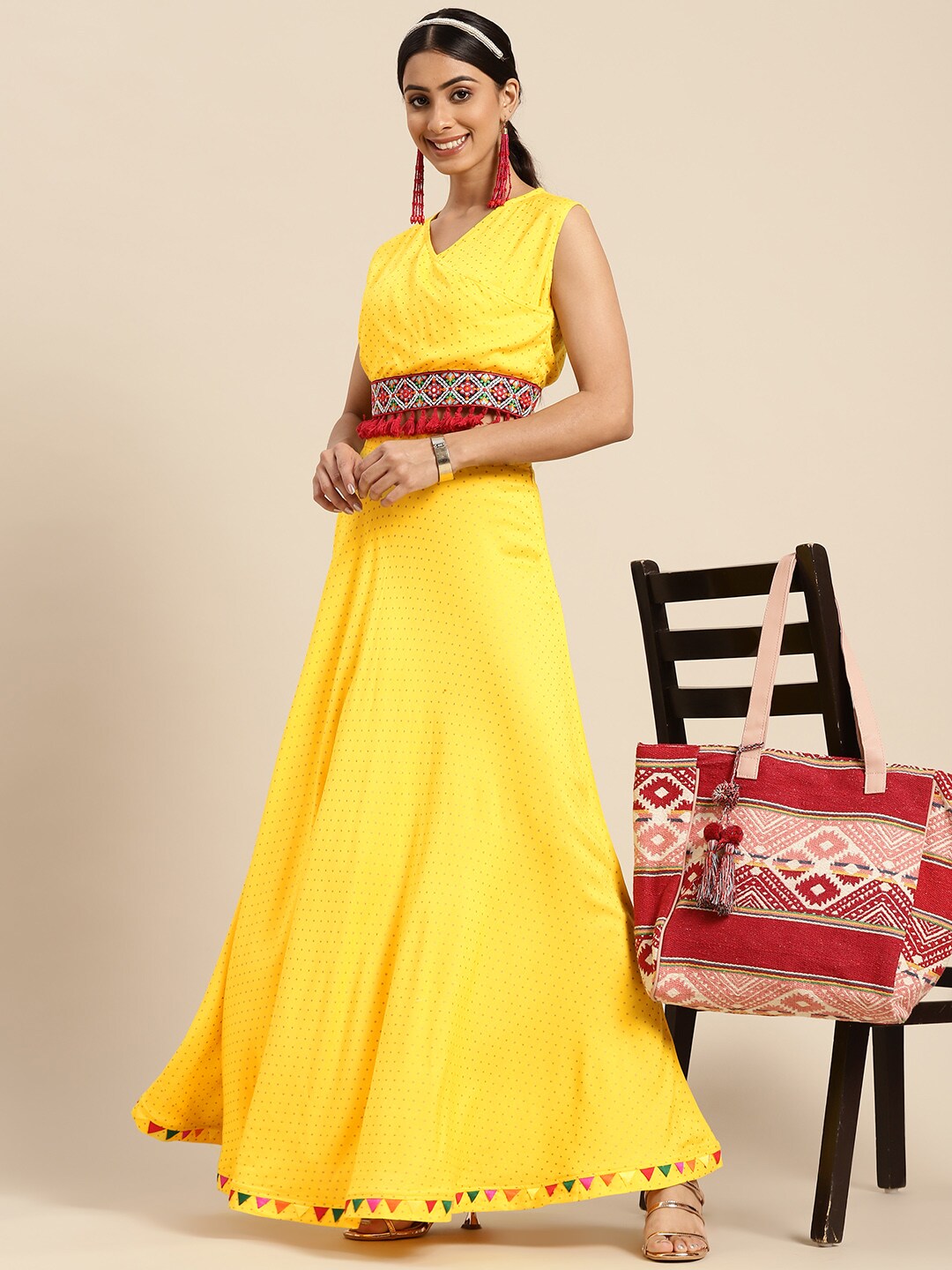Sangria Yellow Printed Thread Work Tassel Detail Ready to Wear Lehenga Choli Price in India
