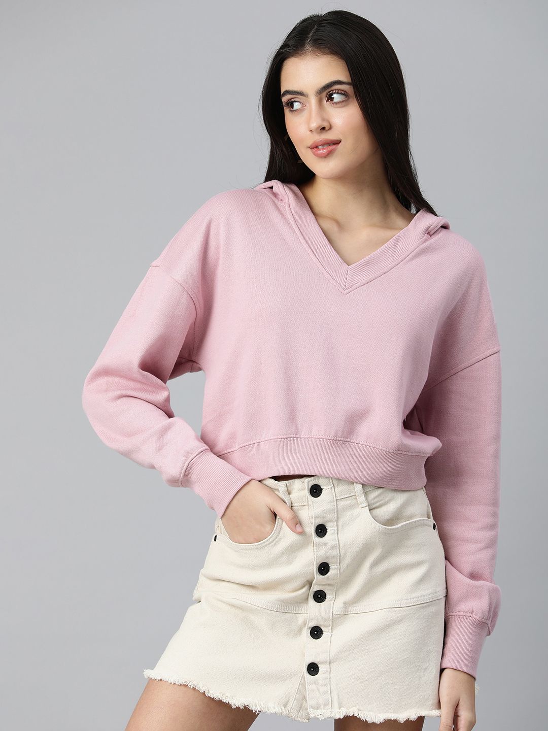 London Rag Women Pink Solid Hooded Sweatshirt Price in India