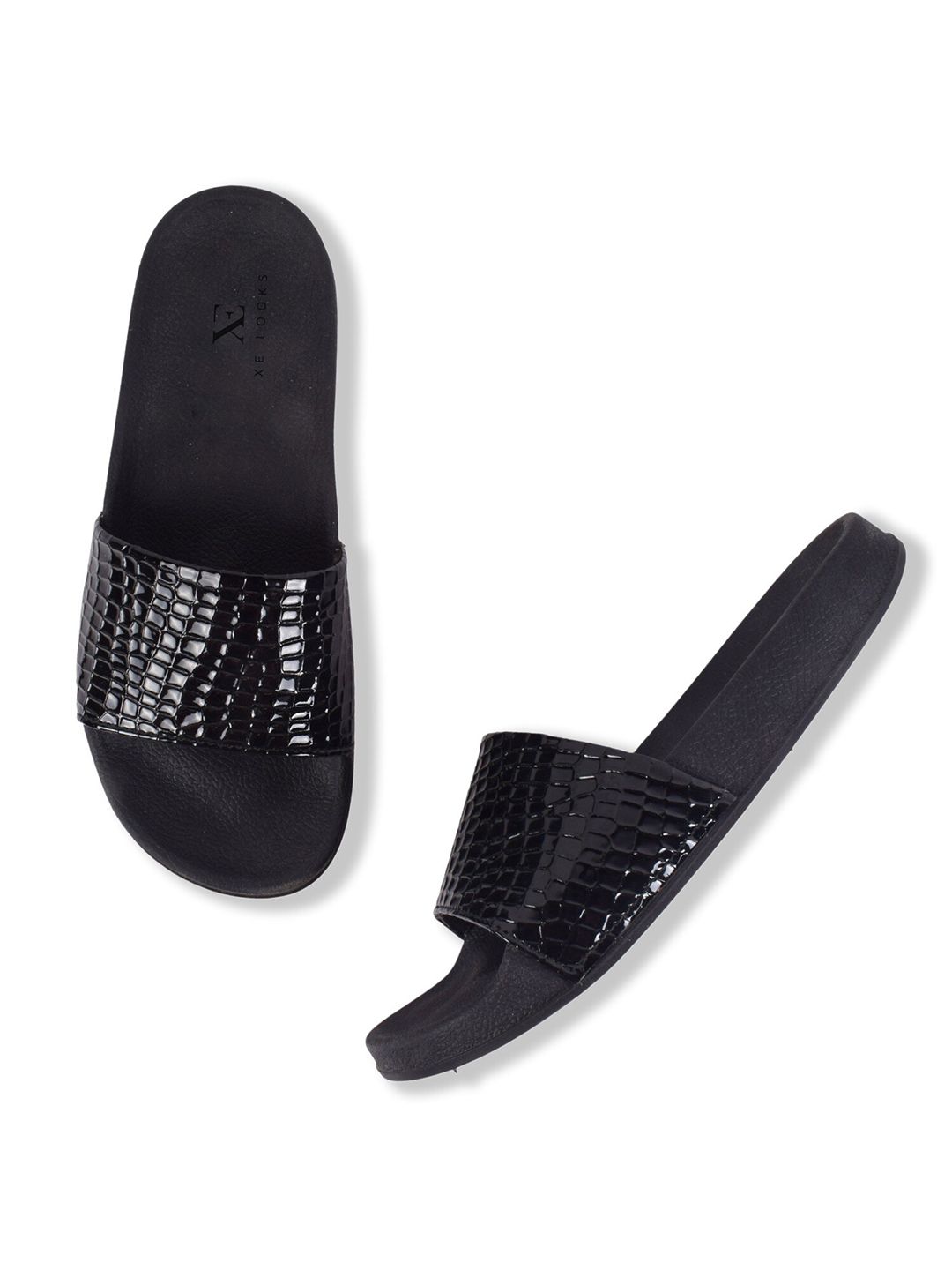 XE Looks Women Black Textured Sliders