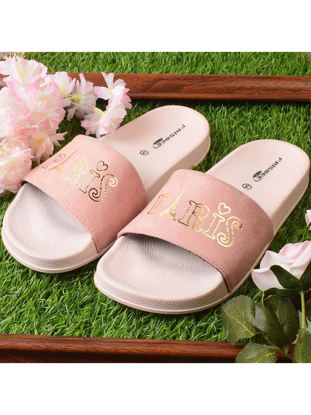 XE LOOKS Women Pink Printed Sliders Price in India