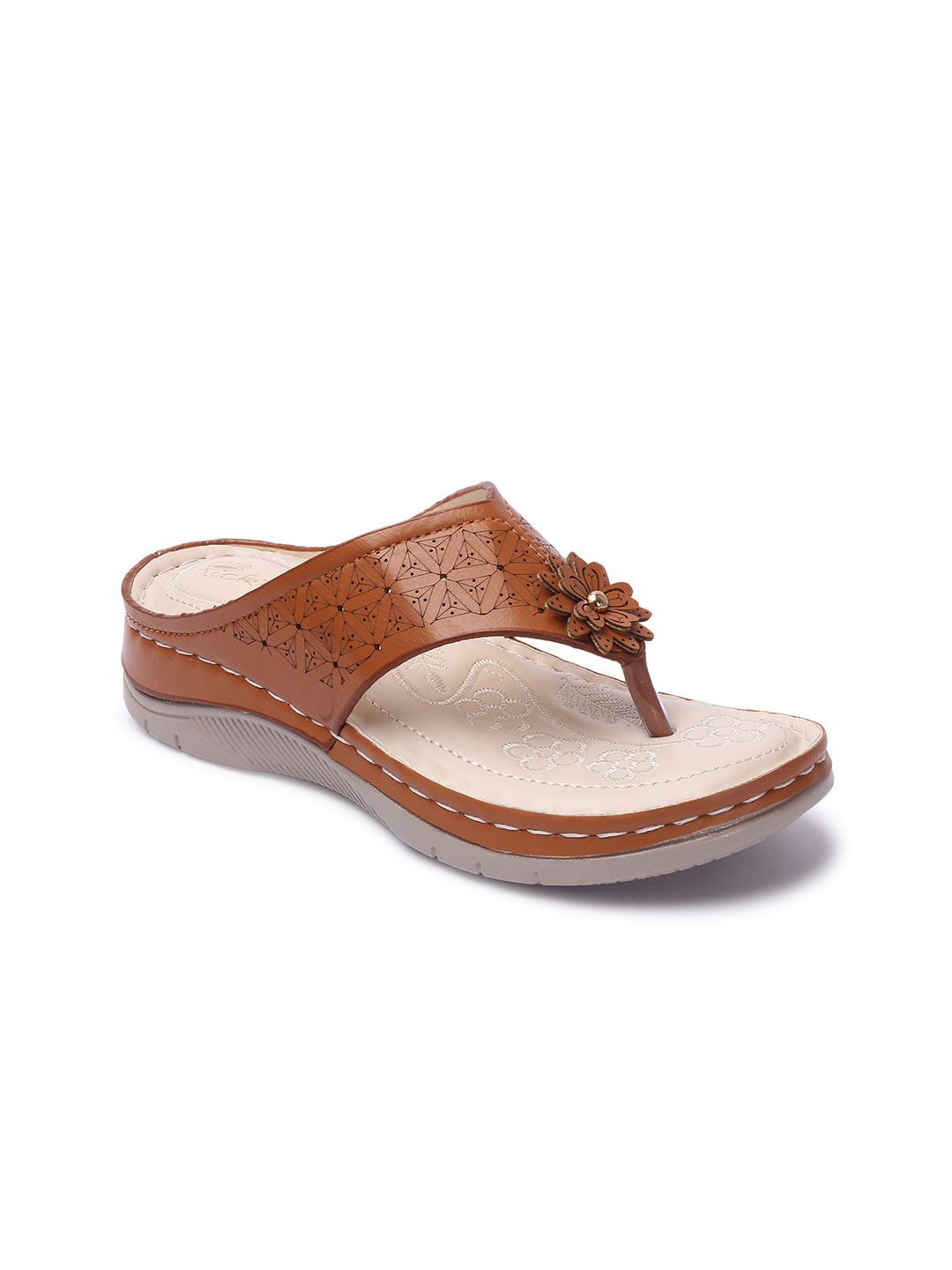 Picktoes Women Tan Wedge Sandals with Laser Cuts Price in India