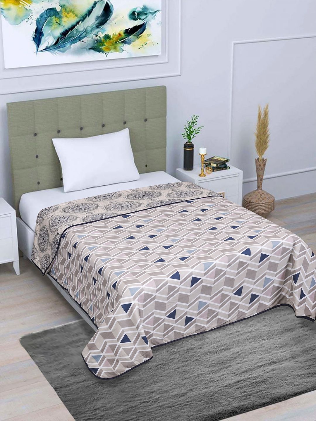 ROMEE Blue & Grey AC Room 300 GSM Reversible Single Bed Dohar Price in India