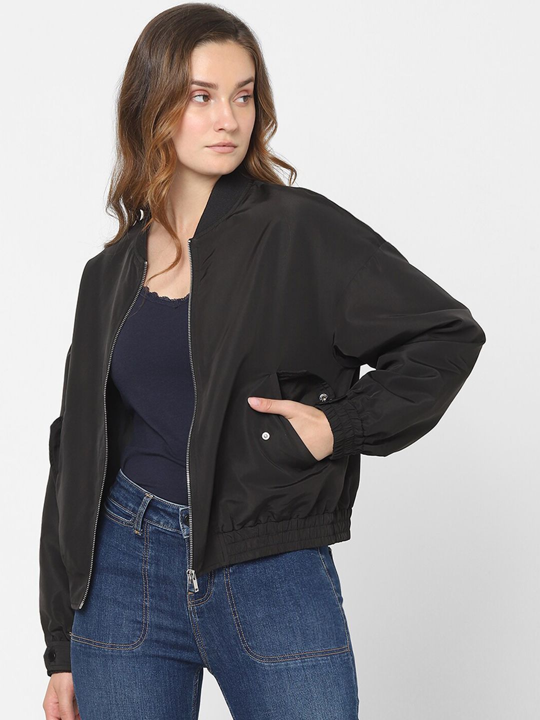 Vero Moda Women Black Solid  Bomber Jacket Price in India