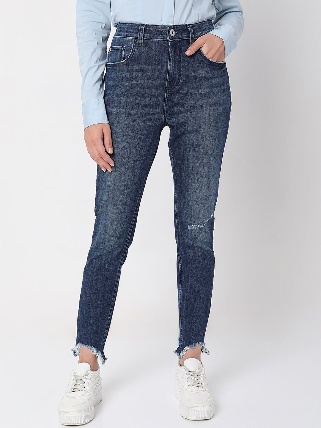 Vero Moda Women Blue Highly Distressed Jeans Price in India