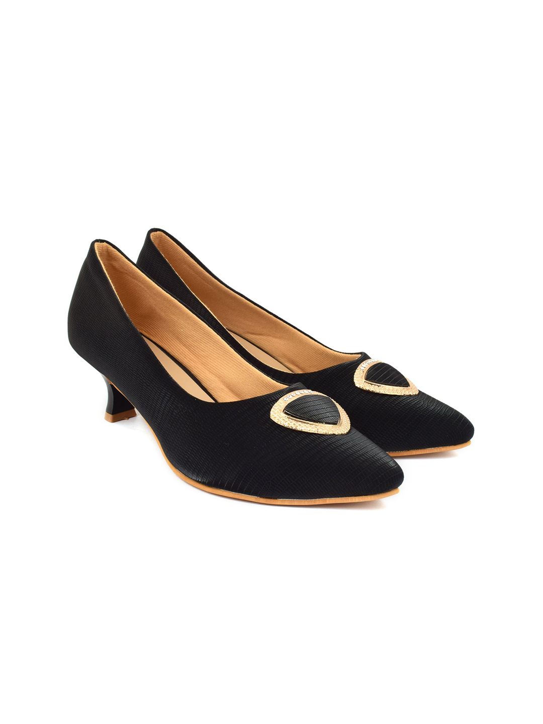 XE LOOKS Black Embellished Kitten Pumps Price in India