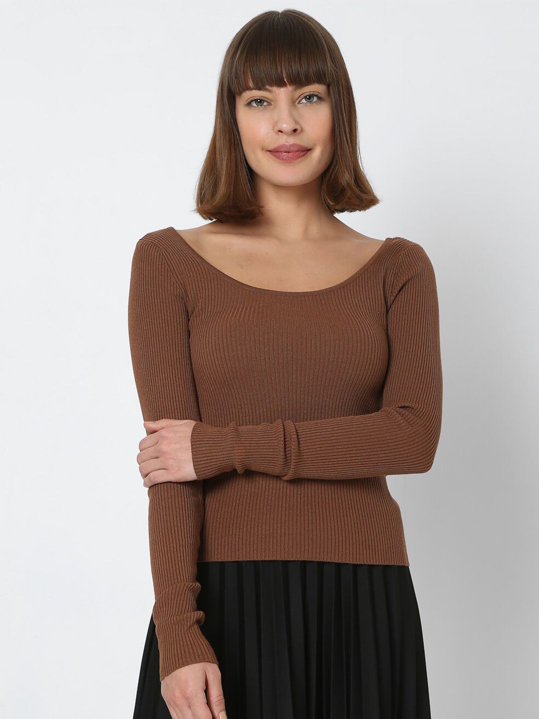 Vero Moda Brown Solid Regular Top Price in India