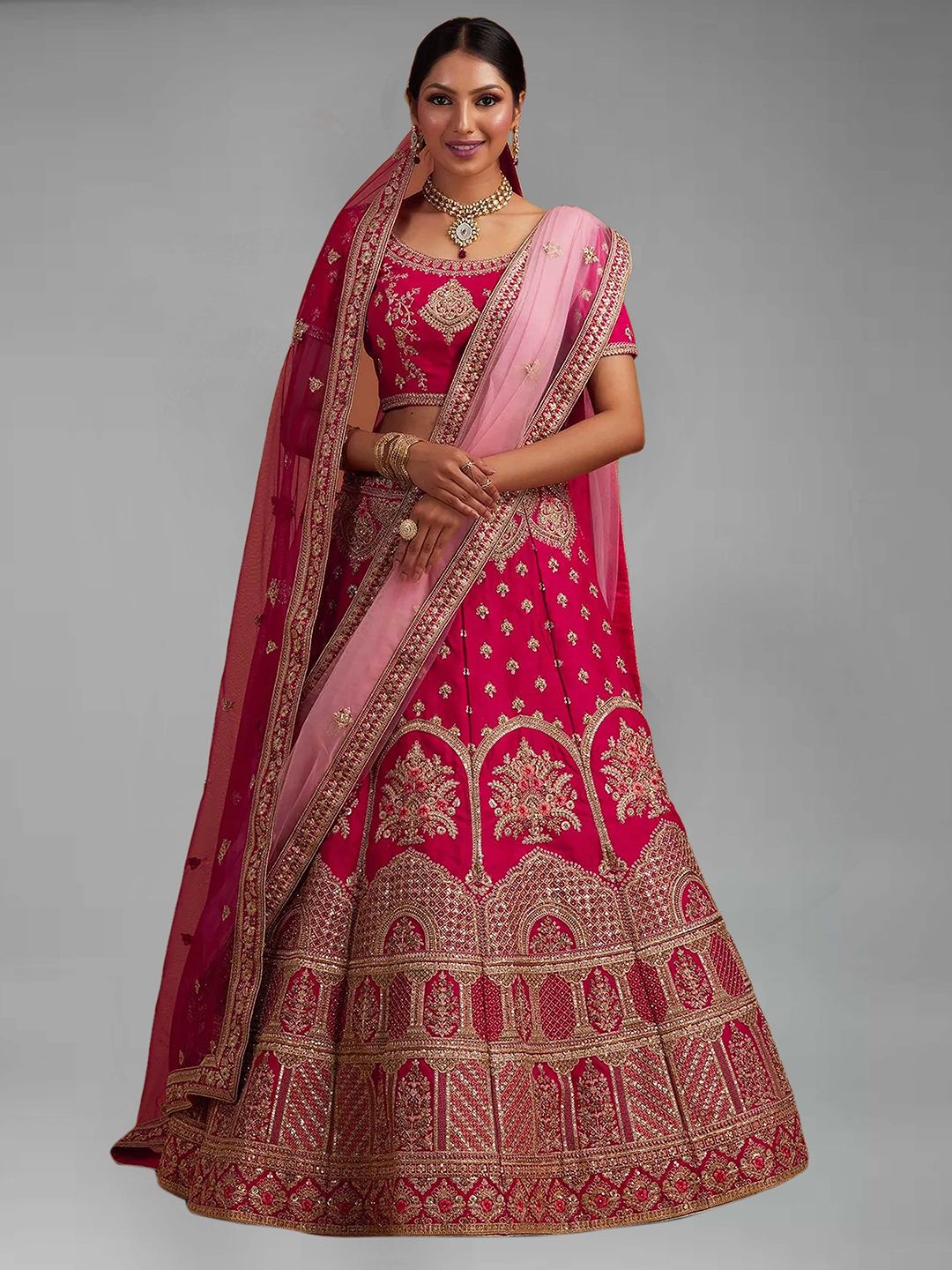 RIVAMA Maroon & Gold-Toned Embroidered Sequinned Shibori Semi-Stitched Lehenga & Blouse With Dupatta Price in India