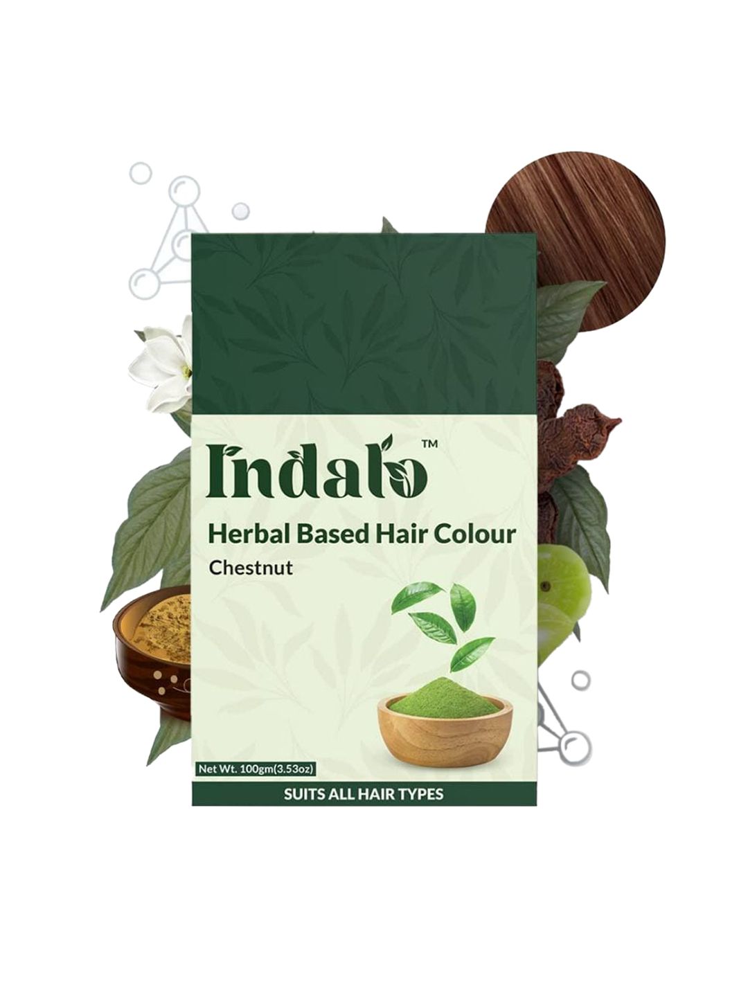 INDALO Long Lasting No Ammonia Herbal Based Hair Colour with Baheda & Brahmi 100g-Chestnut Price in India