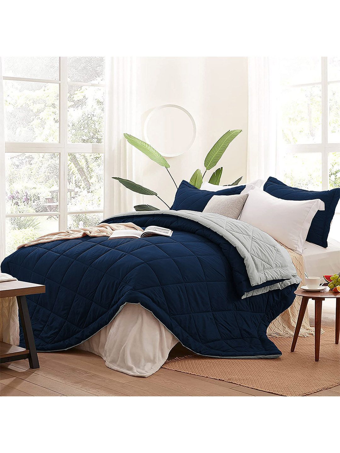 AEROHAVEN Navy Blue & Grey Reversible 210 GSM Microfiber AC Room Double Bed Comforter Price in India