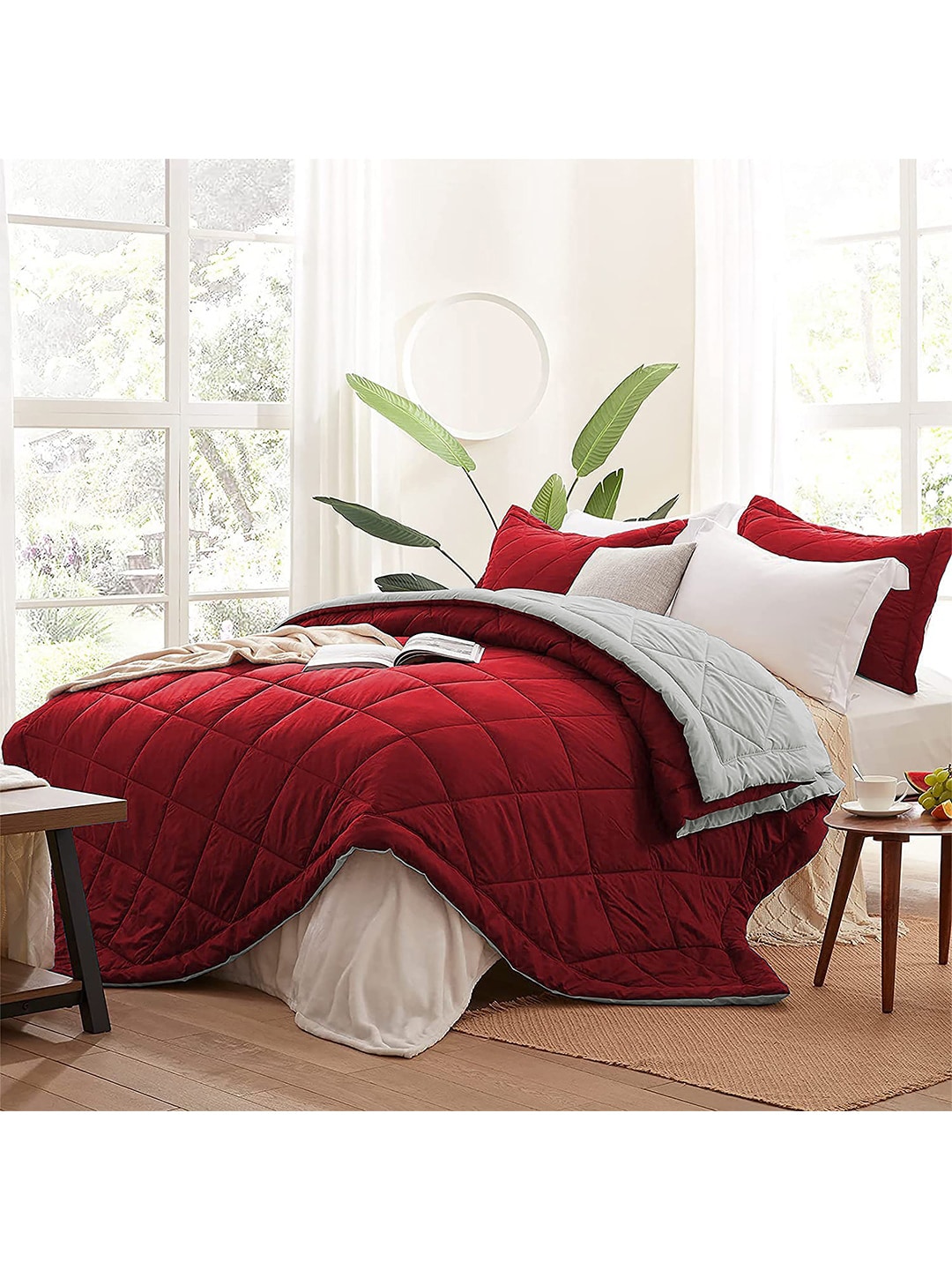AEROHAVEN Red & Grey Microfiber AC Room 210 GSM Double Bed Comforter Price in India