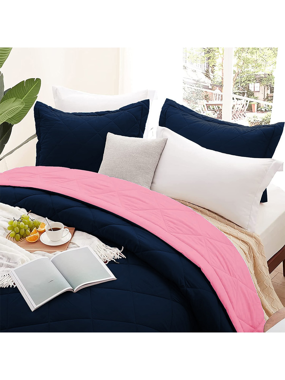 AEROHAVEN Navy Blue & Pink Microfiber AC Room 210 GSM Single Bed Comforter Price in India