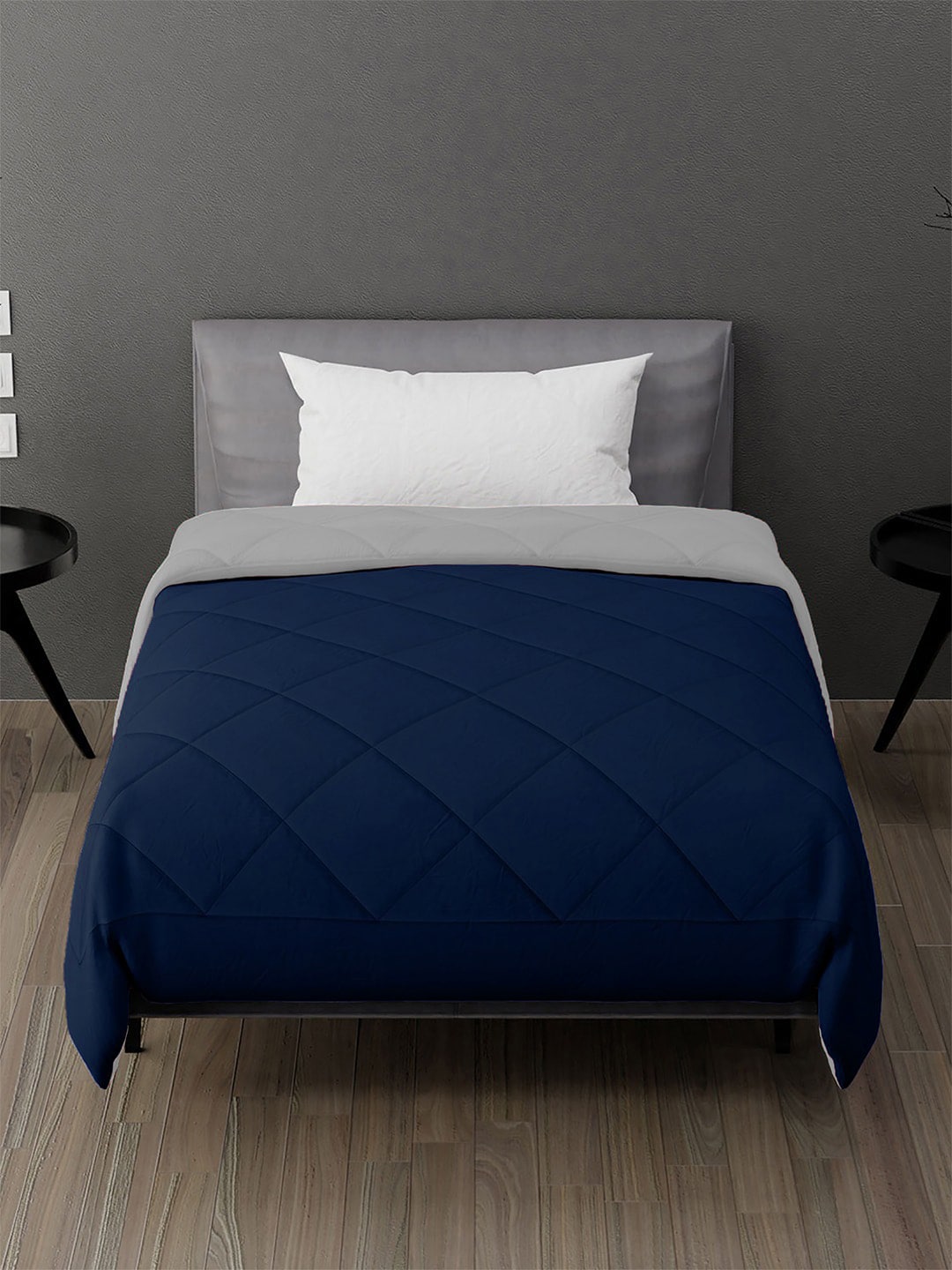 AEROHAVEN Navy Blue & Grey Microfiber AC Room 210 GSM Single Bed Comforter Price in India