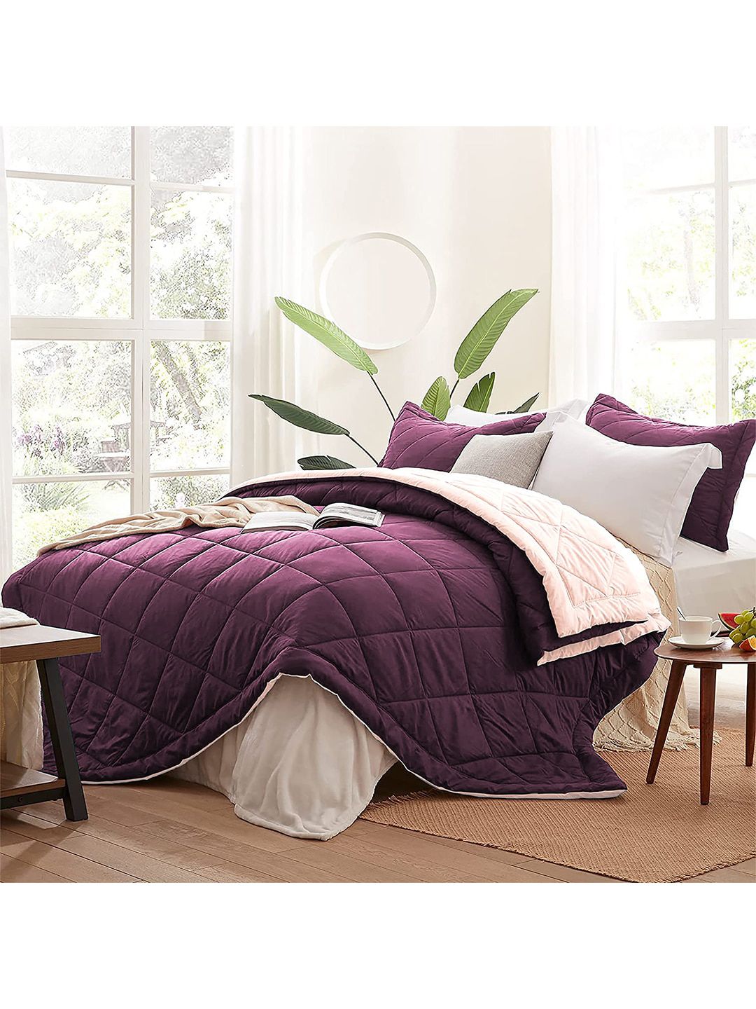 AEROHAVEN Mauve & Pink Coloured Solid Reversible Double Bed  220 GSM Comforter Price in India