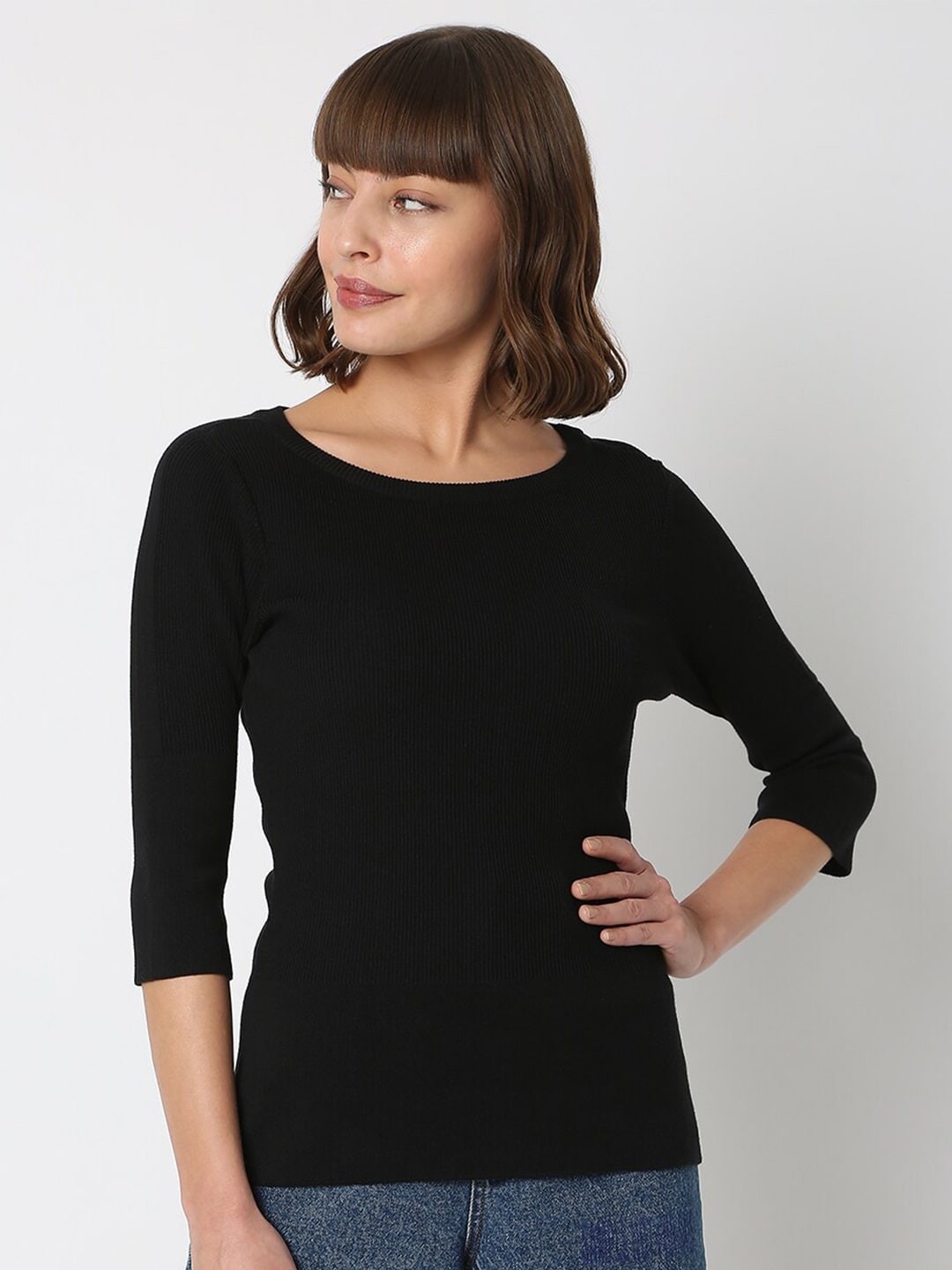 Vero Moda Women Black Solid Pullover Sweater Price in India