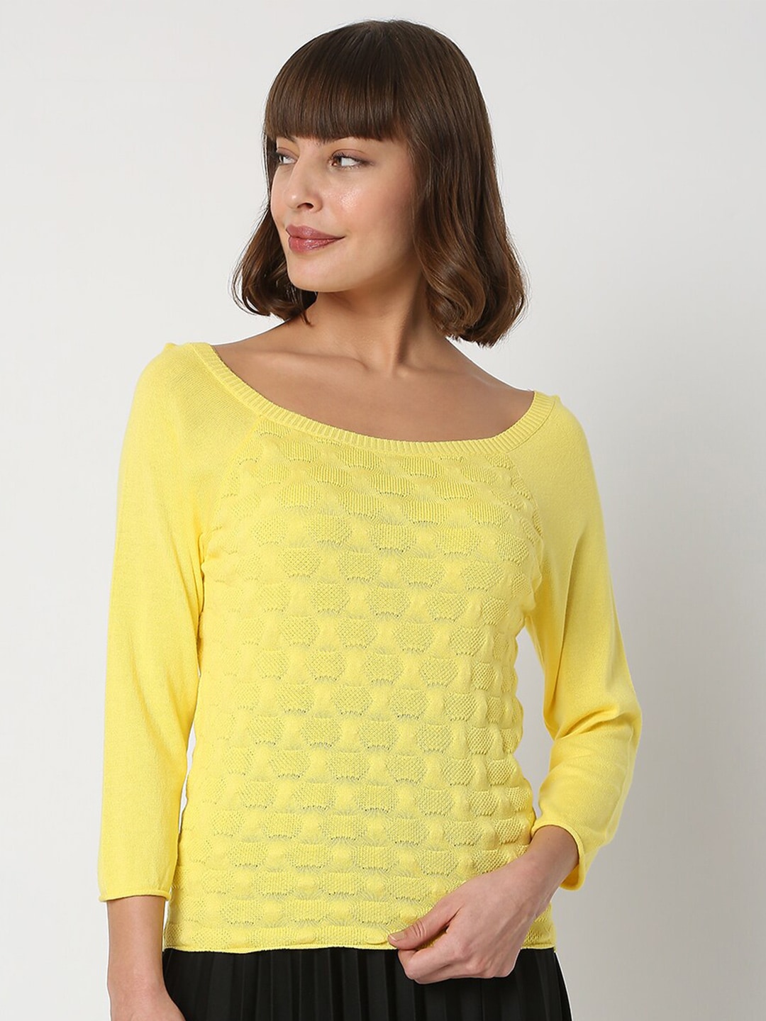 Vero Moda Women Yellow Printed Pullover Price in India