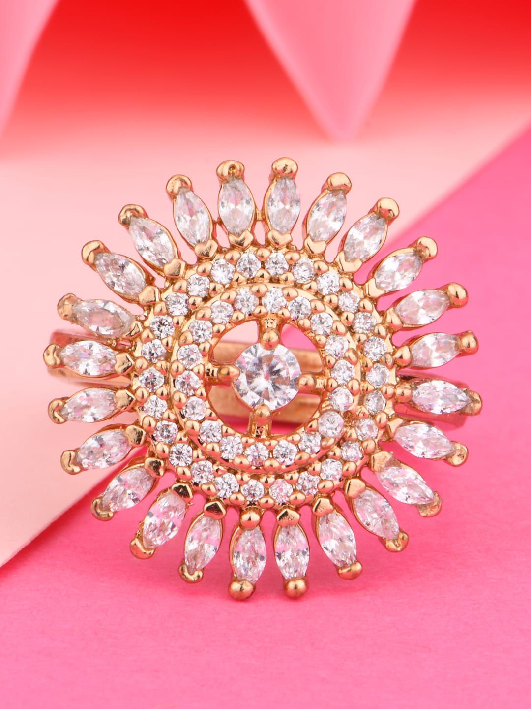 Lilly & sparkle  Gold-Plated CZ Stone-Studded Finger Ring Price in India