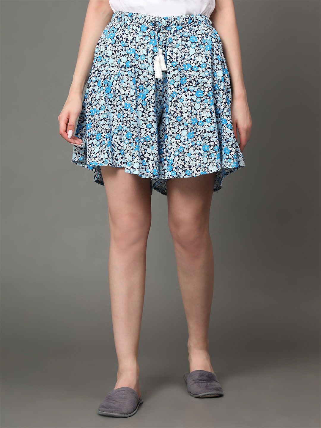 BStories Women Blue & White Printed Lounge Shorts Price in India