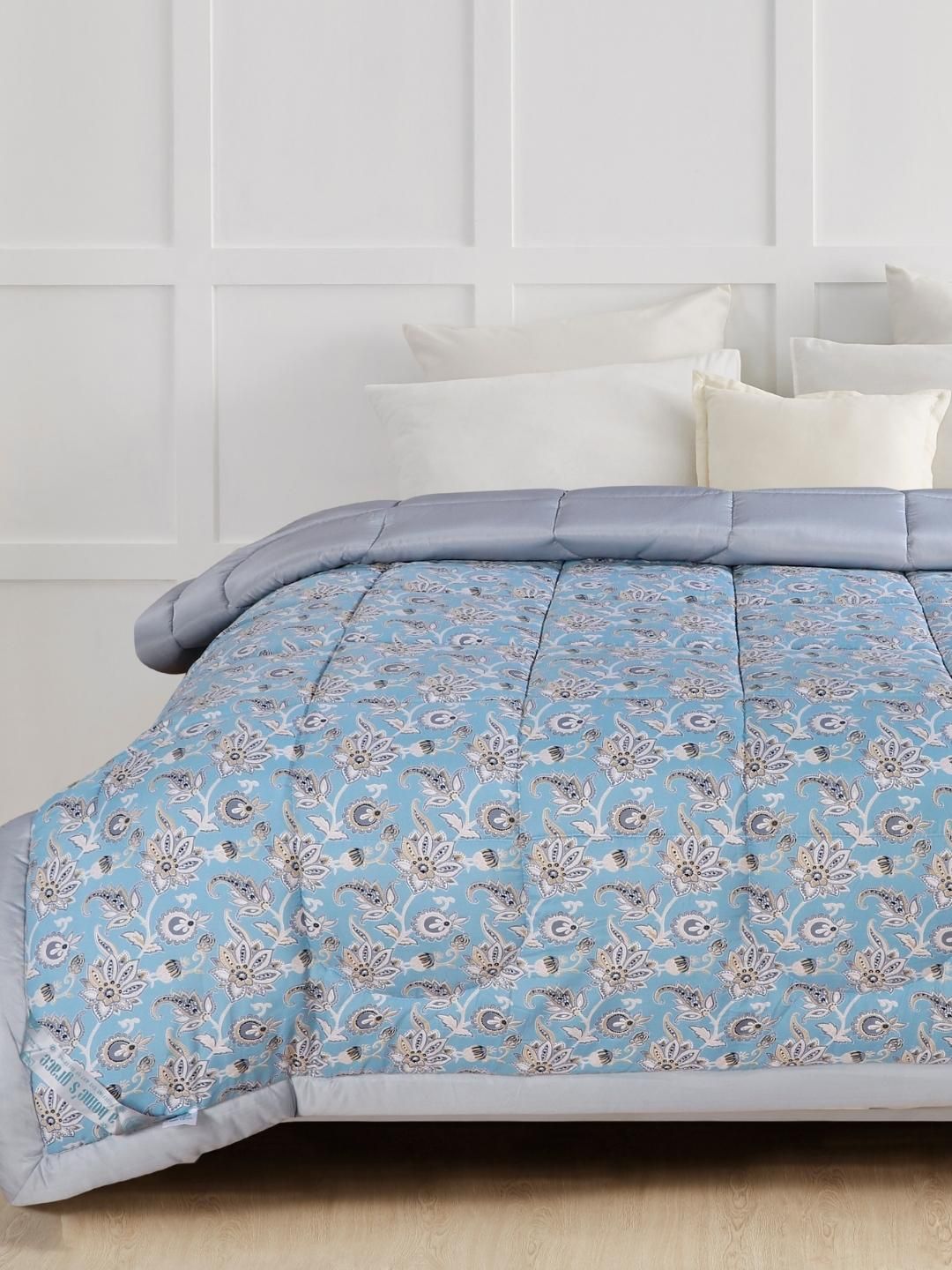 A Homes Grace Blue & White Floral Microfiber AC Room 120 GSM Double Bed Comforter Price in India