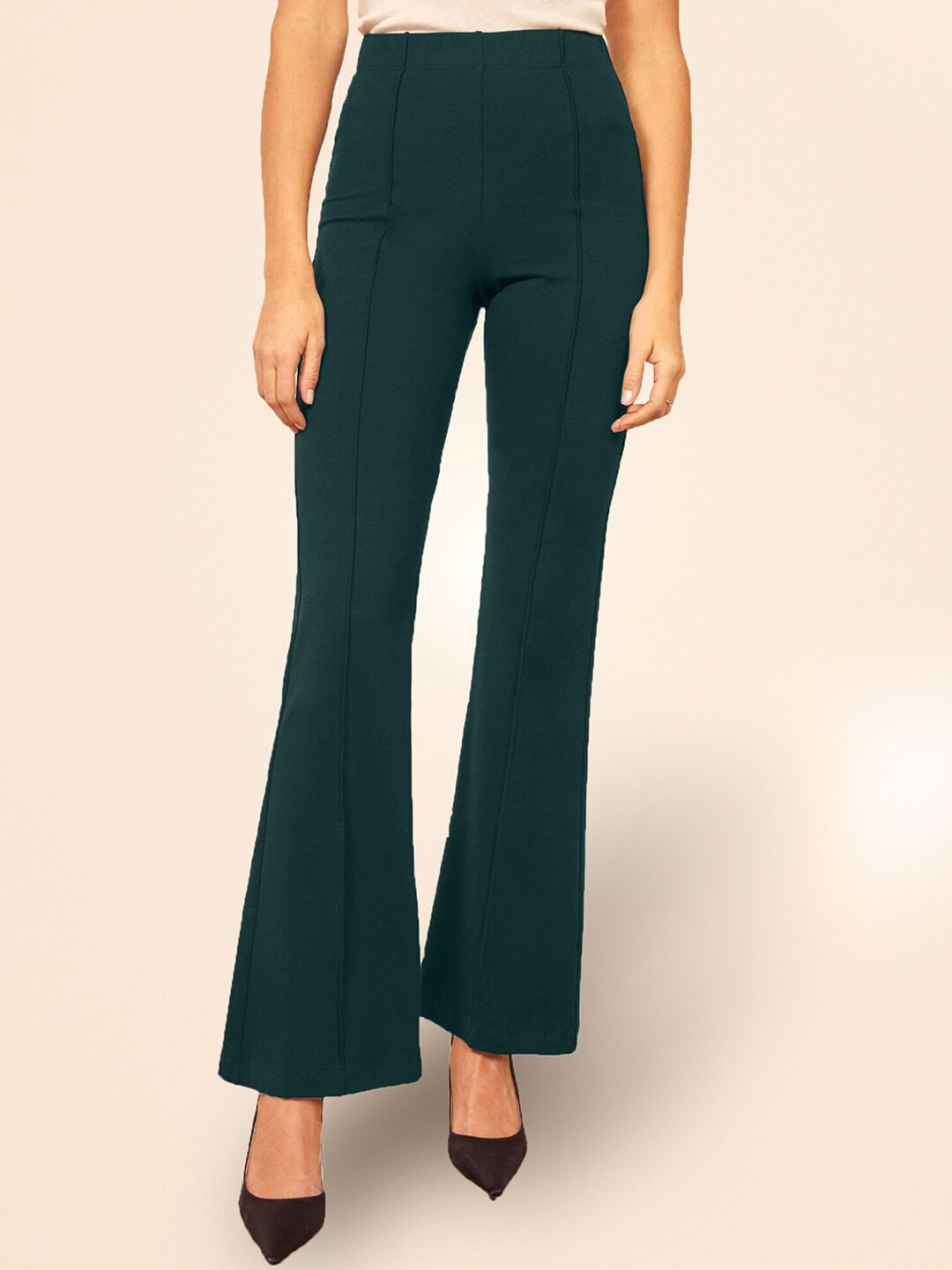 ADDYVERO Women Green High-Rise Easy Wash Trousers Price in India