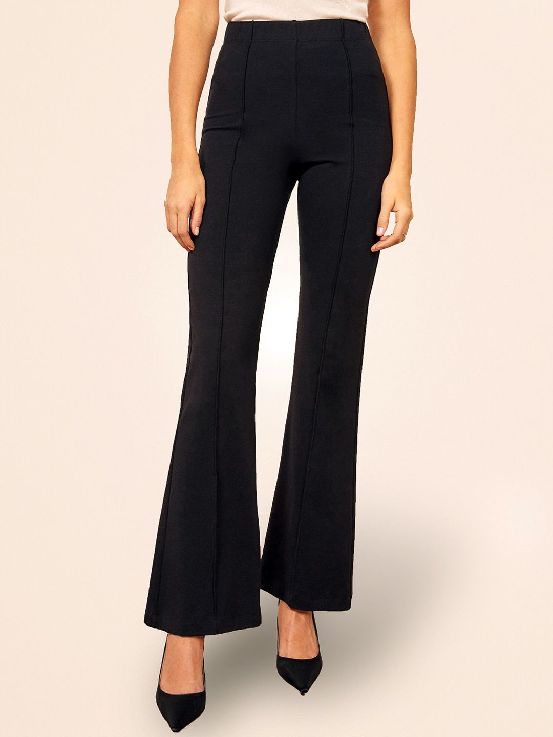 ADDYVERO Women Black High-Rise Easy Wash Trousers Price in India