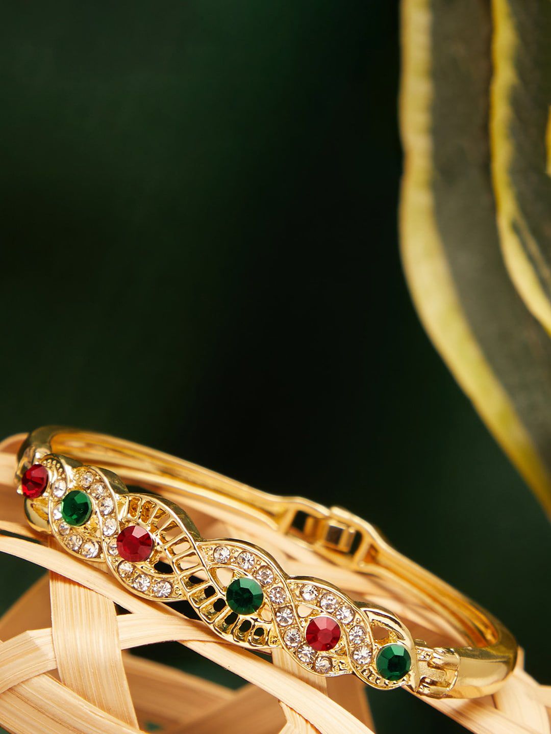 SOHI Women Gold-Plated & Green Brass Bangle-Style Bracelet Price in India