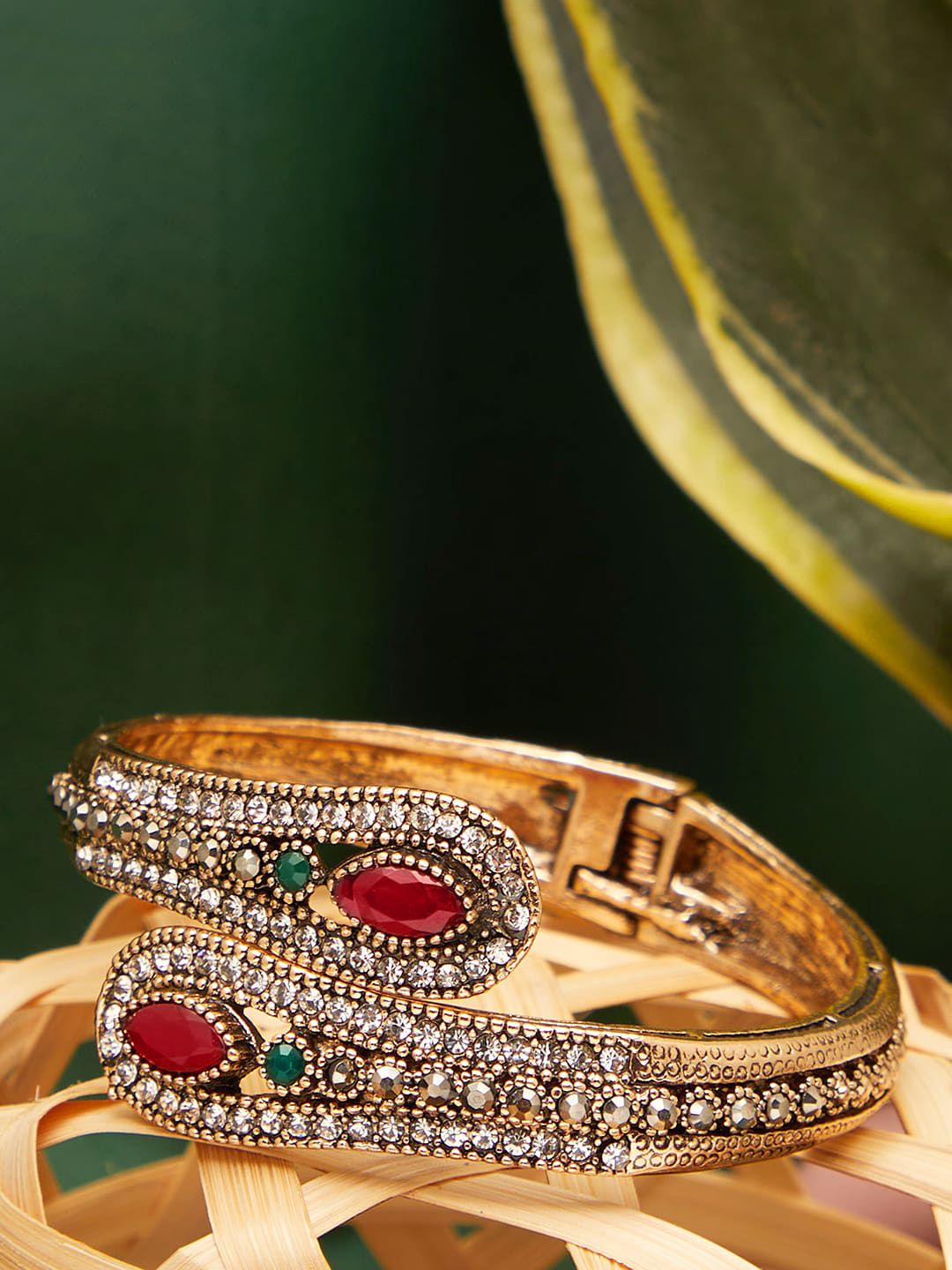 SOHI Women Gold-Toned & Red Brass Gold-Plated Kada Bracelet Price in India