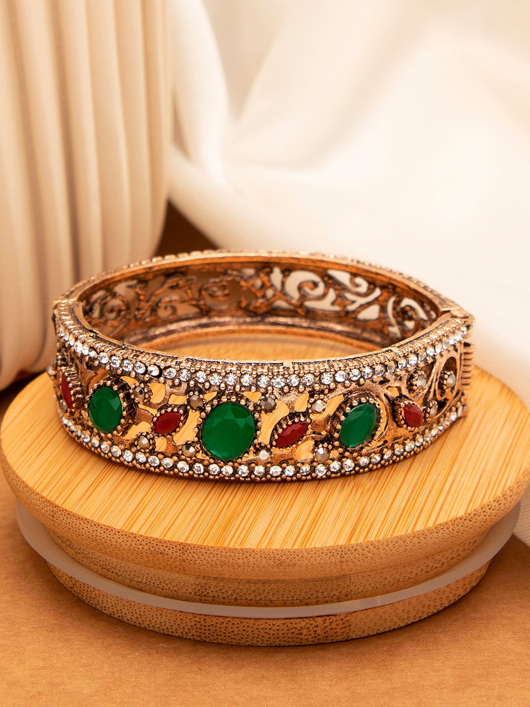 SOHI Women Gold-Toned & White Brass Gold-Plated Bangle-Style Bracelet Price in India