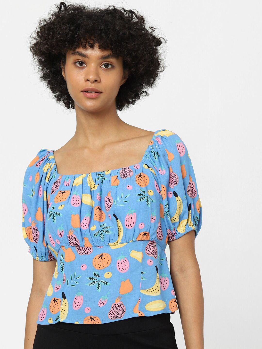 ONLY Blue Floral Print Square Neck Top Price in India