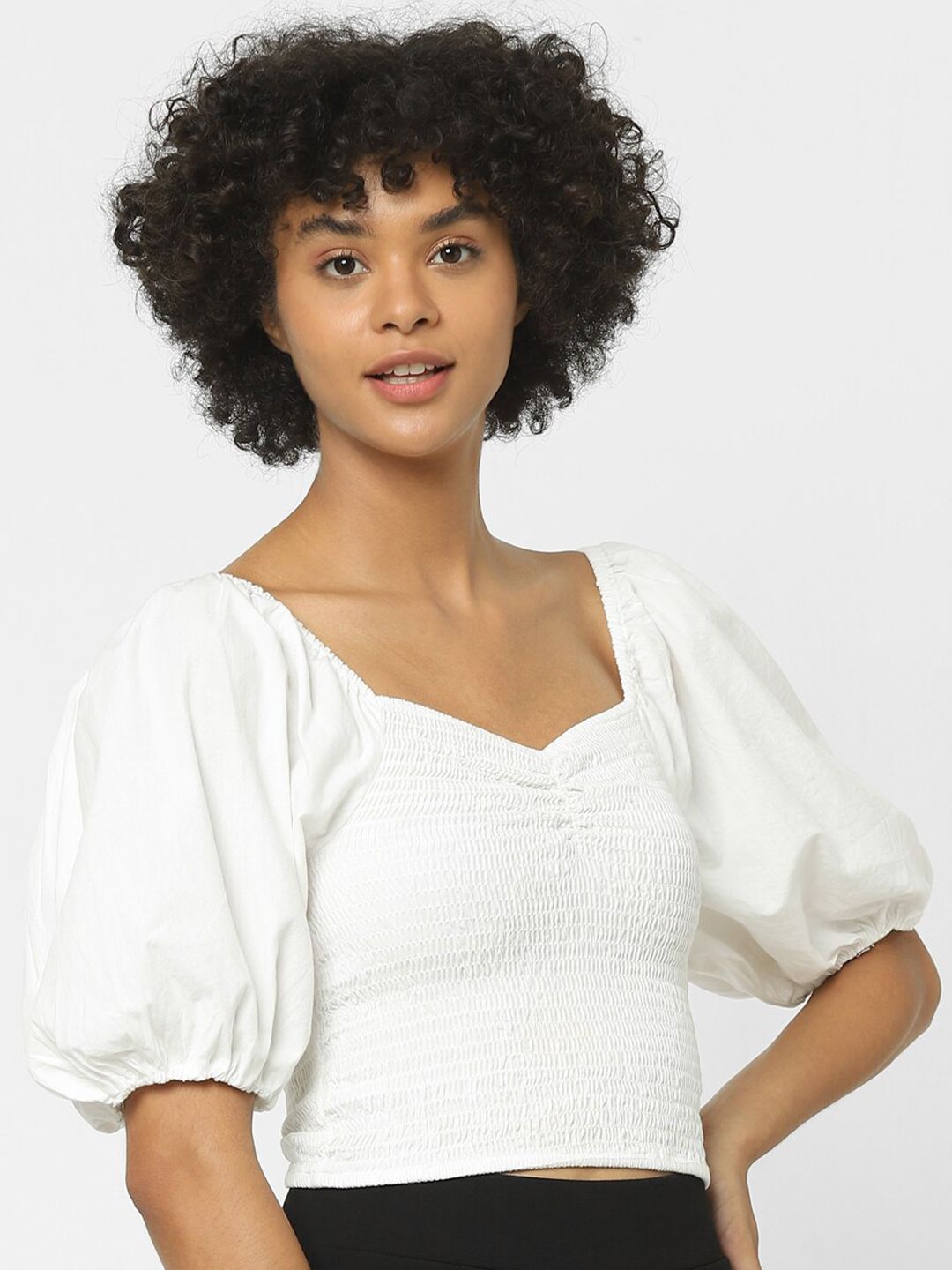 ONLY White Solid Crop Top