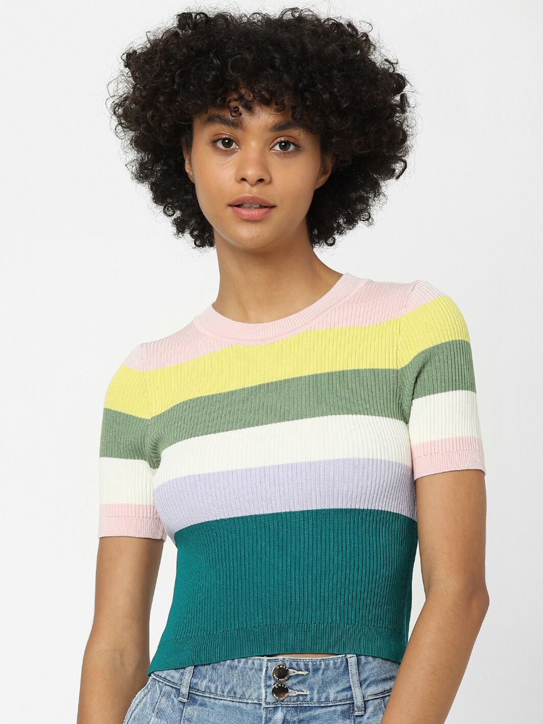 ONLY Multicoloured & pacific Striped Top Price in India